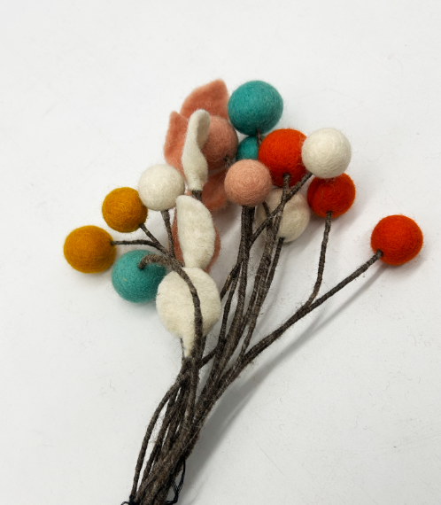 Multi-Colored Felt Billy Button Stems - Set of Everlasting Craspedia